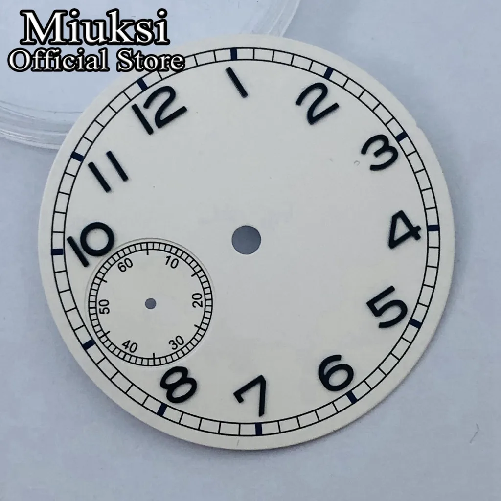 Miuksi 37mm black blue white watch dial luminous fit ETA 6497 or ST3600 movement
