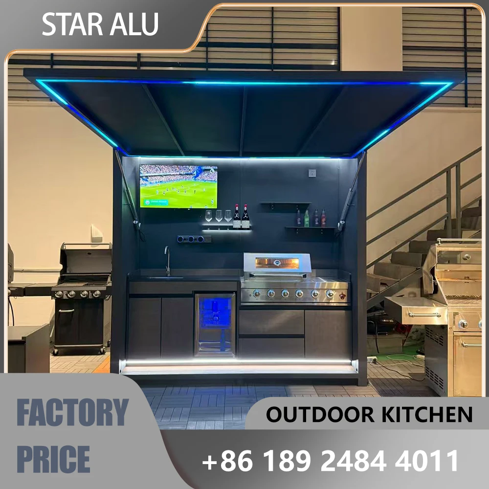 Customizable Outdoor Kitchen Island - Stainless Steel Construction Grill, Fridge, Sink Included Waterproof Patio Cooking Center