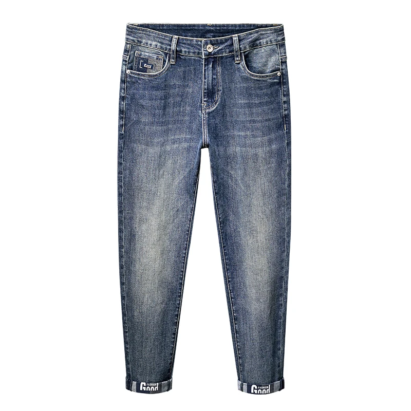 Mode Jeans Heren Casual Street All-Matching Modemerk High-End Retro Trendy Ins Bedrukte Kokerbroek Broek