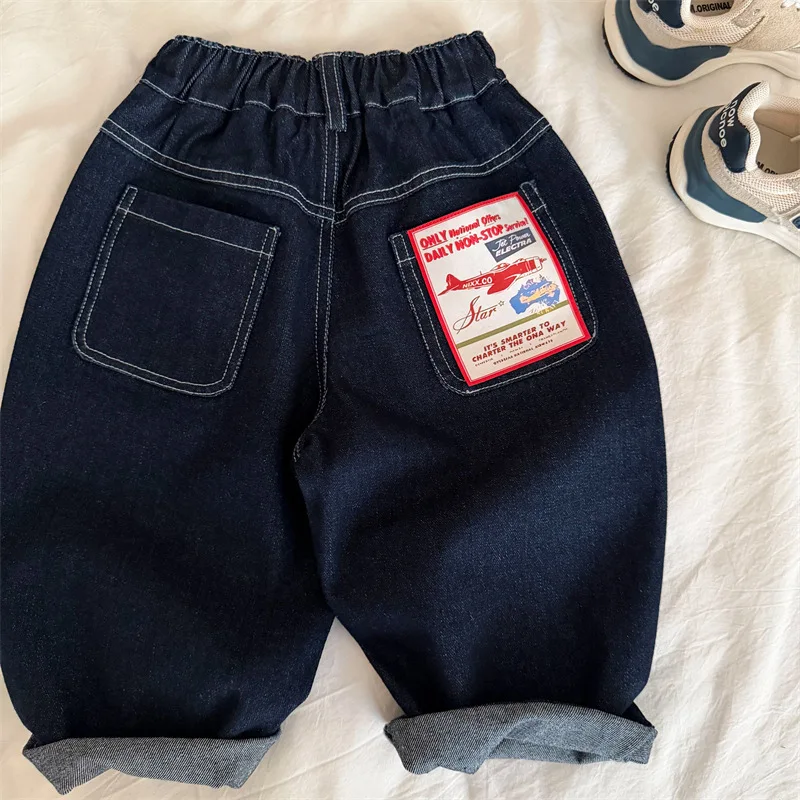 RAISE Children Long Pants Spring Sticker Pockets 2-10Y Kids Boys Denim Pants Loose Elastic Waist Toddler Baby Boys Straight Pant