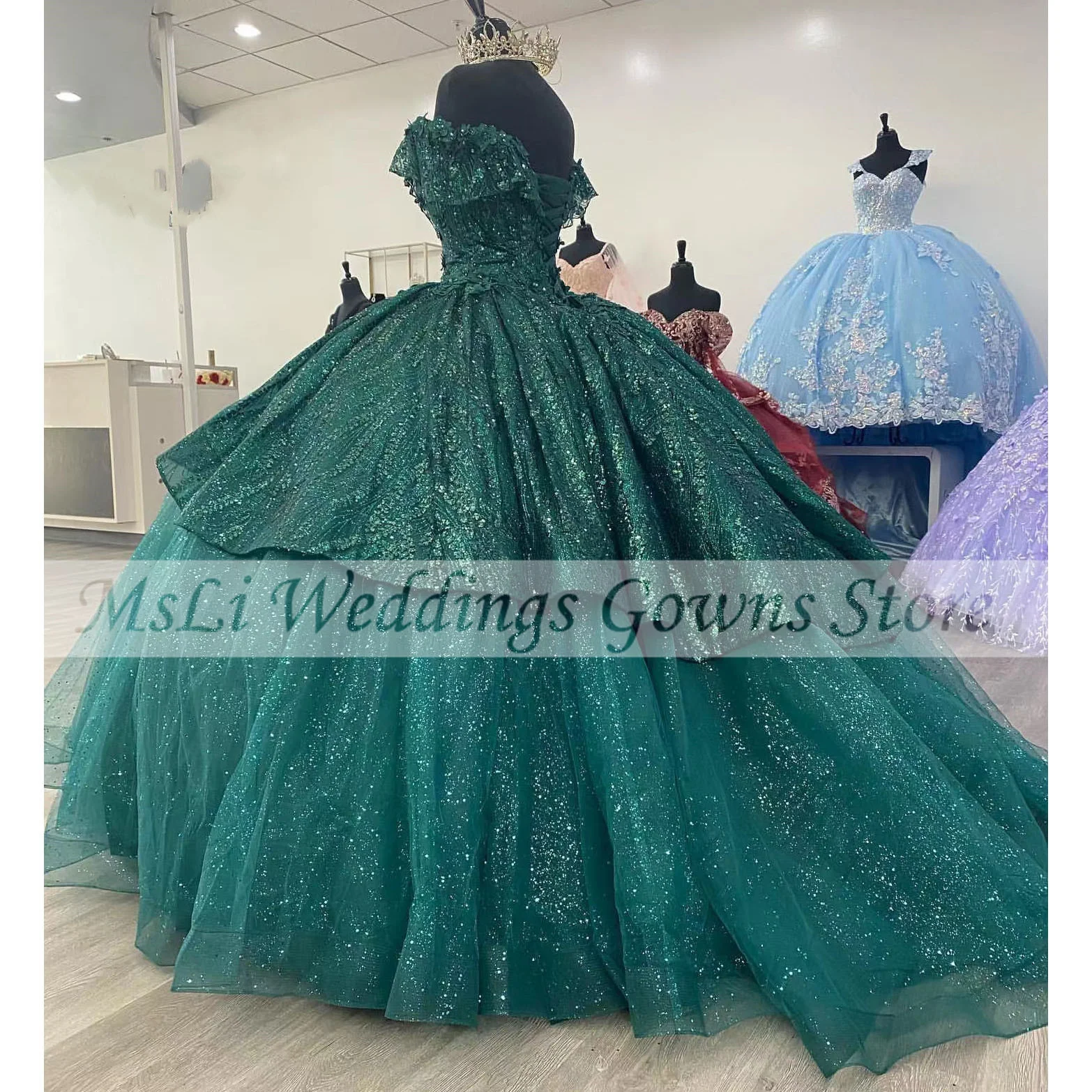 فساتين Quinceanera الخضراء الفاخرة للفتيات المكسيك الحلو فستاين سهرة/فساتين الحفلات مزينة بالترتر حفلة التخرج فستان Vestidos De 15 Anos