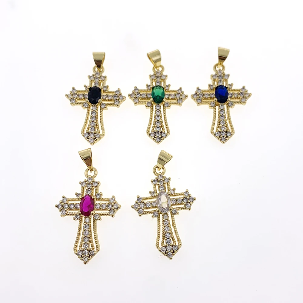 New Fashion Cross Charms wisiorek pozłacany kolorowy CZ sześcienny cyrkon Hip Hop fajny naszyjnik biżuteria akcesoria dla kobiet mężczyzn