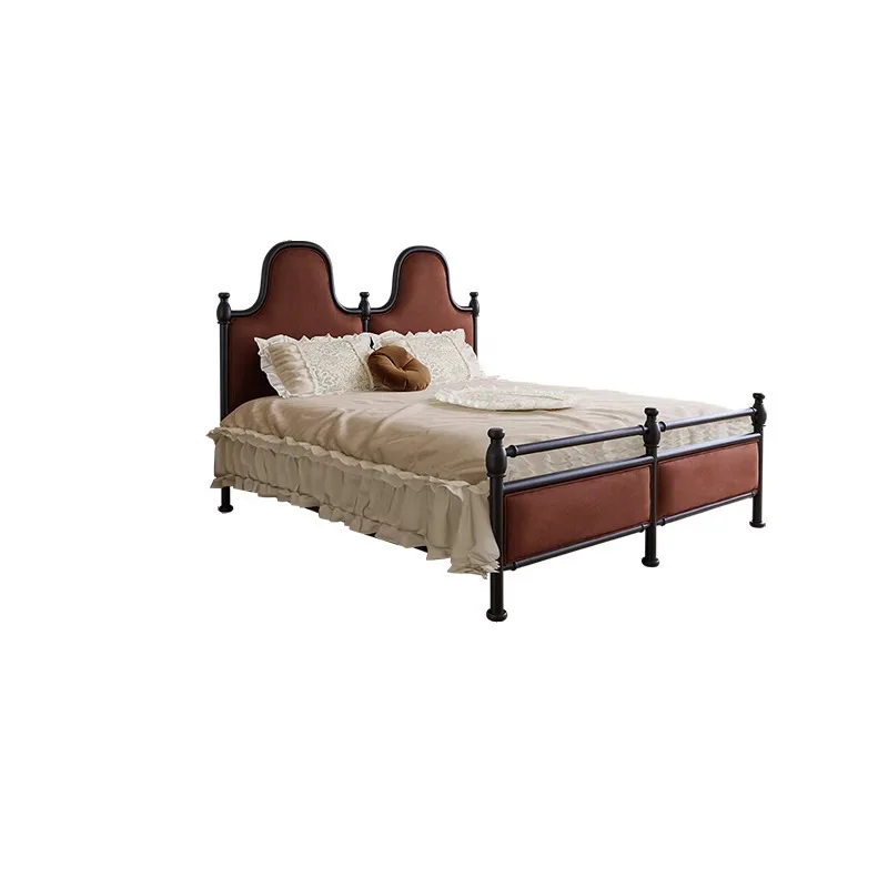 

Fabric soft bag bed, retro high back bedside, pure solid wood bed board
