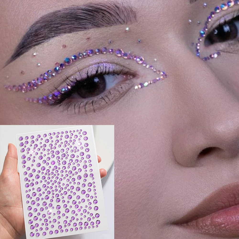 

5D фиолетовый круглый бриллиант наклейки для макияжа глаз музыкальный фестиваль вечерние самоклеящиеся наклейки для лица с кристаллами татуировки ползунки для тела/ногтей