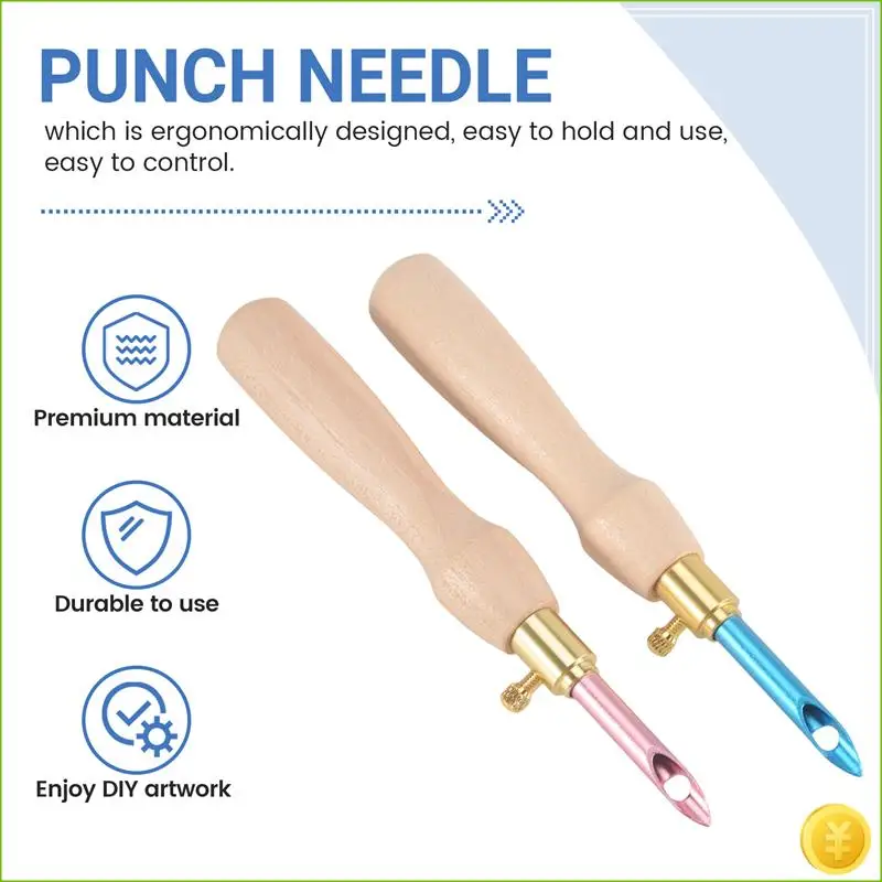 17 Piece Punch Needle Embroidery Kits Adjustable Punch Needle Tool Wooden Handle Embroidery Pen