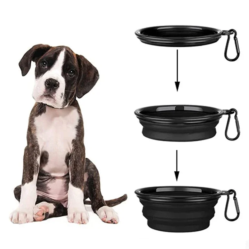 1000ML Silicone Dog Feeder Bowl Carabiner Folding Cat Bowl Travel Dog Feeding Supplies Food Water Container Pet Accessories