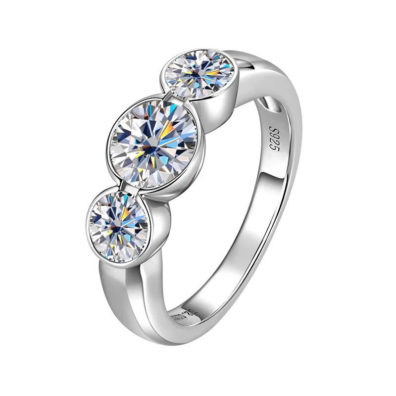 Ehhai Round 0.5-1CT Bezel Setting Chunky Moissanite Ring for Women 925 Sterling Silver Wedding Engagement Ring Fine Jewelry Gift