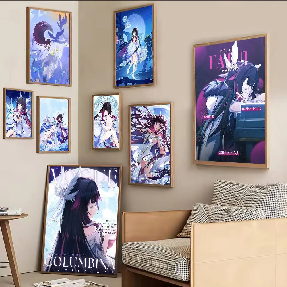 Genshin Impact Columbina Anime Posters Sticky HD Quality Wall Art Retro Posters For Home Kawaii Room Decor