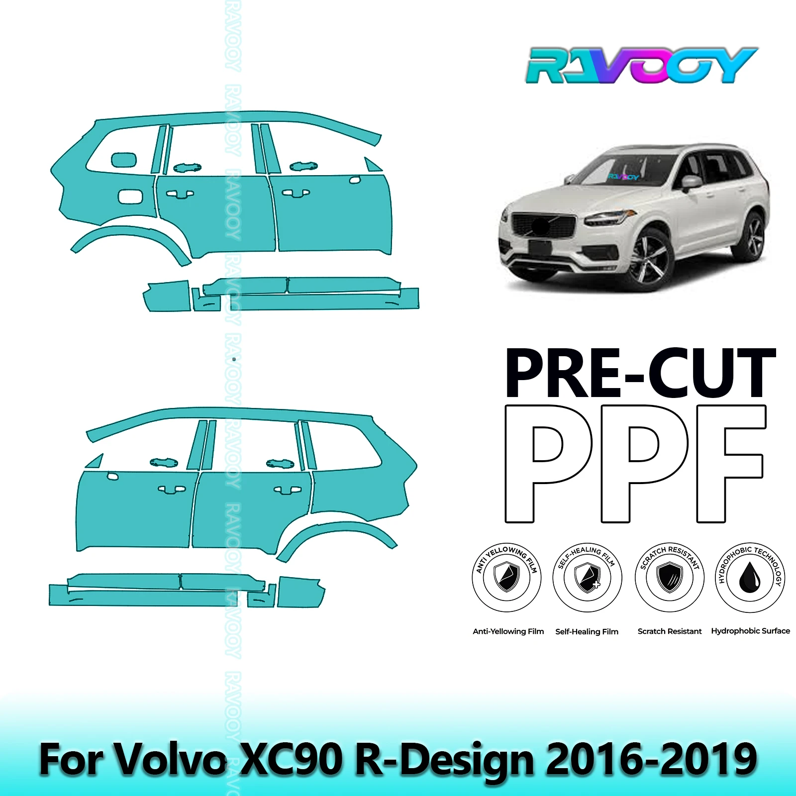 

For Volvo XC90 R-Design 2016-2019 8.5mil Clear Matte Pre-Cut PPF Door & A/B Pillar Kit TPU Paint Protection Film Set
