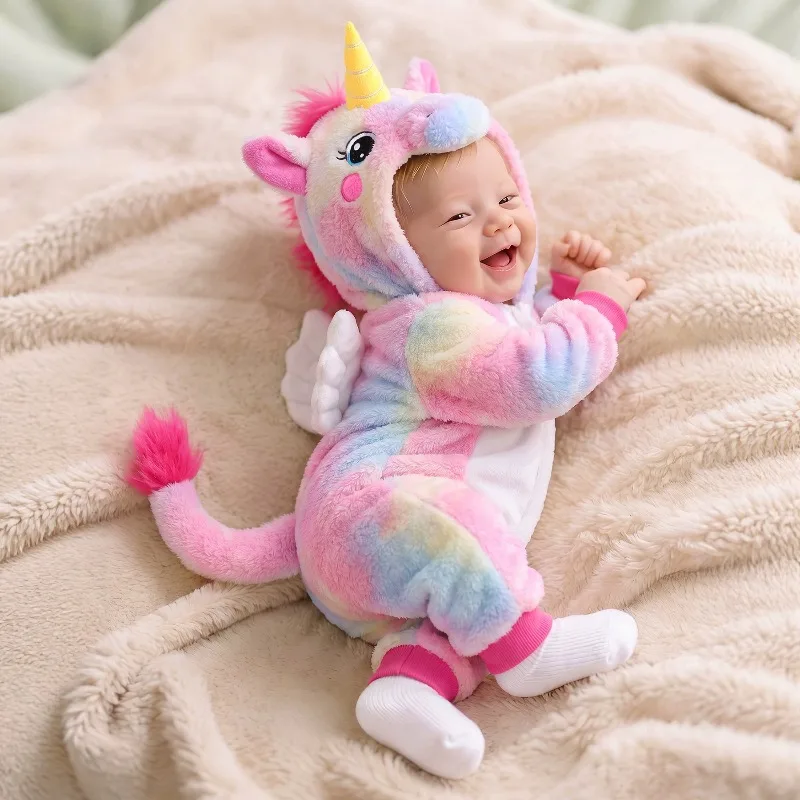 Rainbow Unicorn Baby Girl Romper Wings Horn Hooded Fluffy Jumpsuit Infant Toddler Birthday Party Bodysuit Costume Outfit