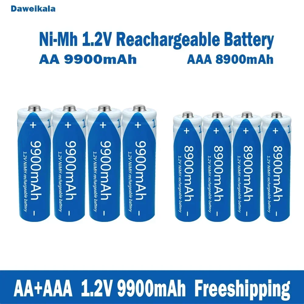 Wholesale nickel hydrogen AA+AAA1.2V rechargeable batteries, large capacity 9900mAh KTV microphones and toy batteries