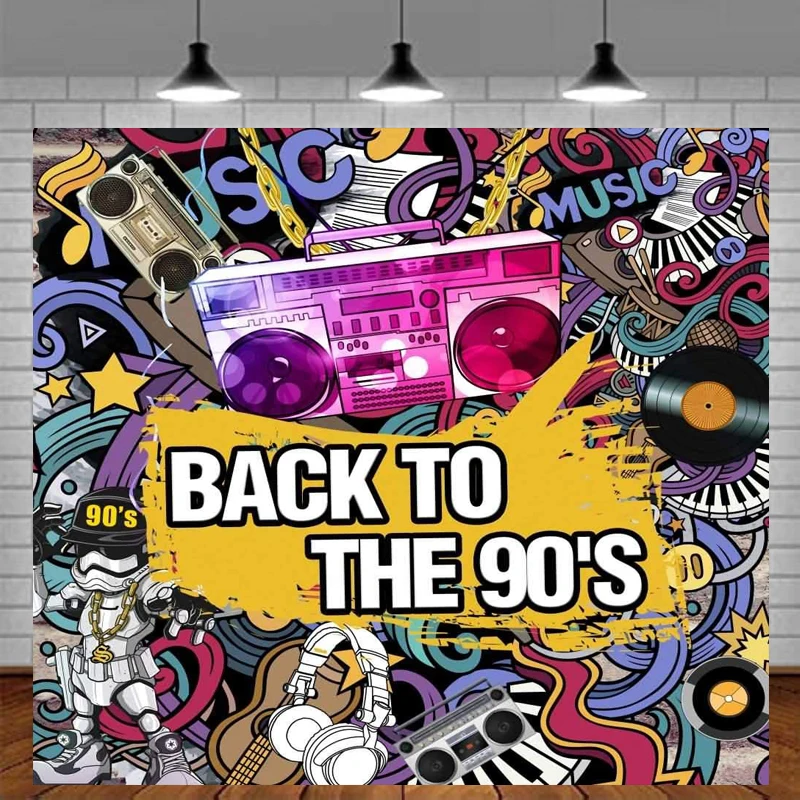 Back to The 90'S Video Note Photography Backdrop Graffiti Theme Custom Wedding Children Birthday Fashionshow Party Background