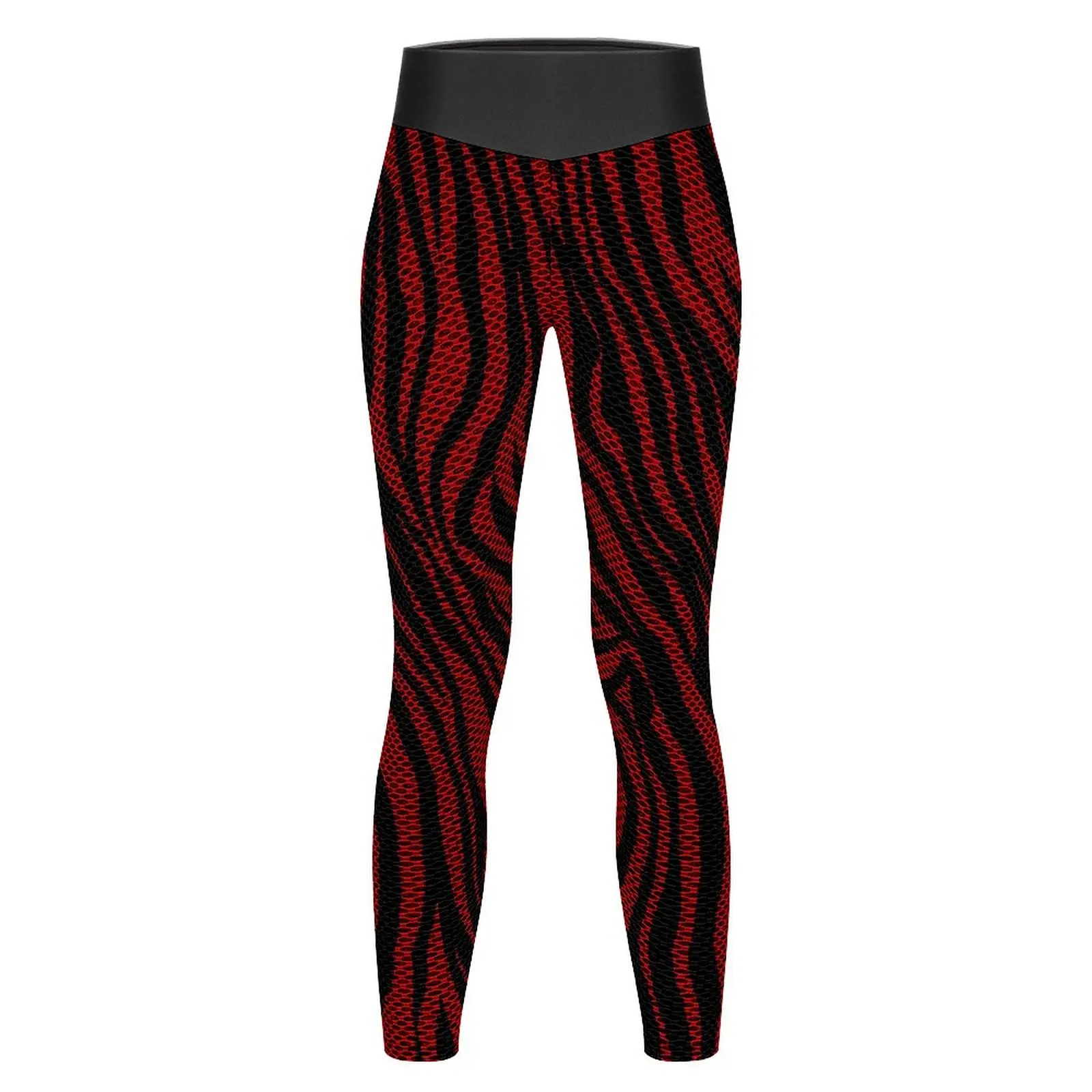 Pantalones de Yoga rojos rubí a rayas para mujer, Leggings de cintura alta con patrón de estampado abstracto Sexy, mallas deportivas sin costuras para gimnasio