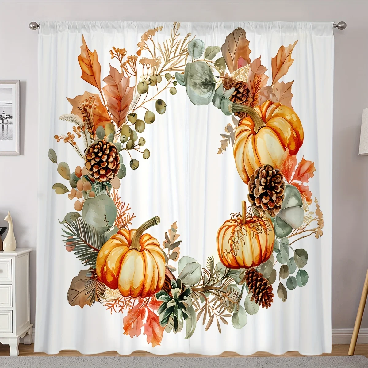 

Осенний венок, шторы, дизайн тыквенного листа, оконные шторы, осенняя тема, домашний декор, гостиная, спальня, сезонный стиль, эффектный стиль