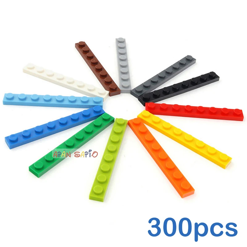 

300pcs Thin Figures Bricks 1x8 Dots DIY Building Blocks 12Color Educational Creative Toys for Children Size Compatible With 3460