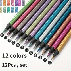 12 Color Metallic Colored Pencils Drawing Sketching Set Painting Coloring Colour Pencils Profession Art Supplies For Artist