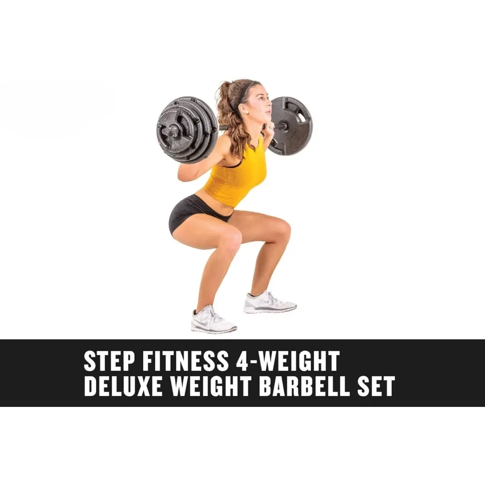 Barbells 4-Weight Deluxe Barbell Set (includes the Bar) By Step Fitness Weights for Gym Weight of Bodybuilding Exercise Large