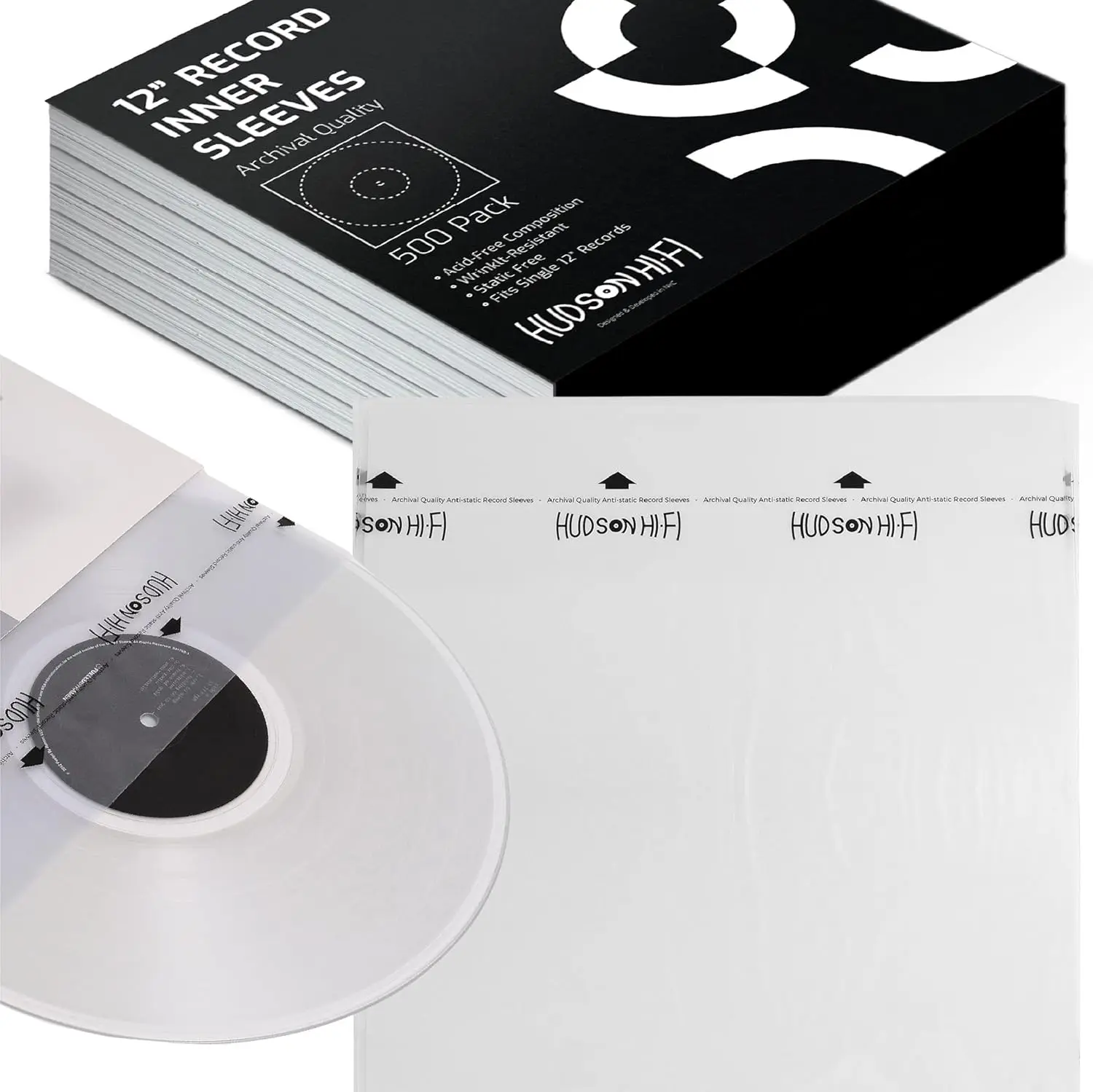 Anti-Static Vinyl Record Inner Sleeves - Protective 500 Pack for LP Albums, Acid-Free Rice Paper Covers