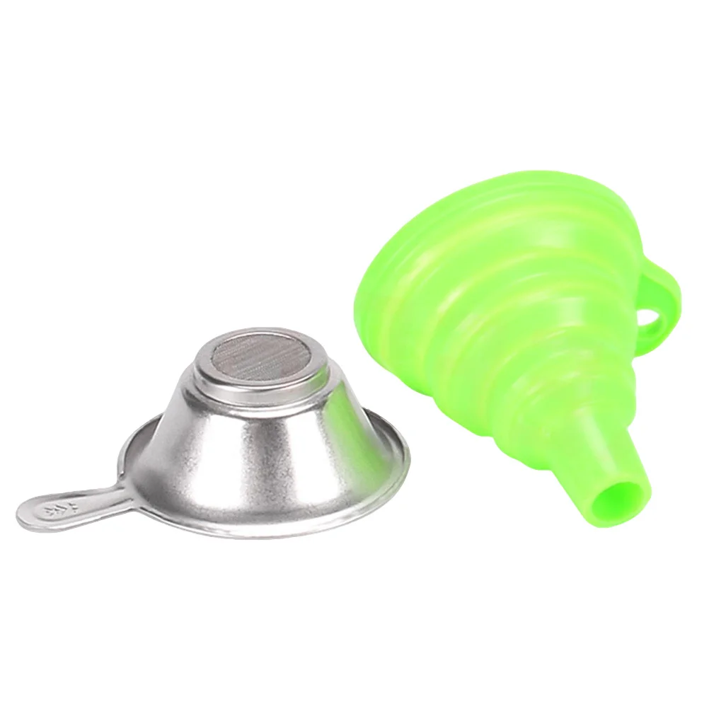 

2 in 1 Resin Transferring Funnel Set Silicone Foldable Funnel Metal Funnel for DLP SLA UV Photocuring 3D Printer Part (Green)