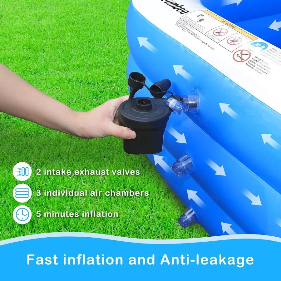 Piscina Gonfiabile per Bambini e Adulti 120x72x22 Pollici, Grande Piscina Rettangolare Gonfiabile per Famiglia, Giardino, Esterni