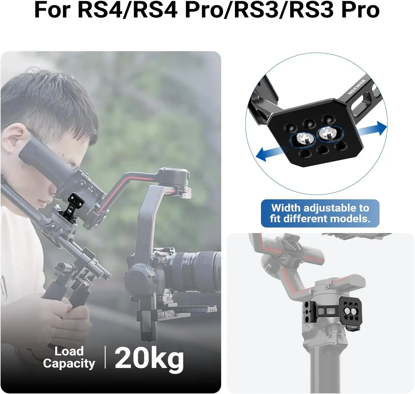NEEWER Gimbal-Halterung für RS5/RS4/RS4 Pro/RS3/RS Pro, Arca-Typ Schnellwechsel-Schulterrig NATO-Schiene Kamerastabilisator-Adapter – Detail 2