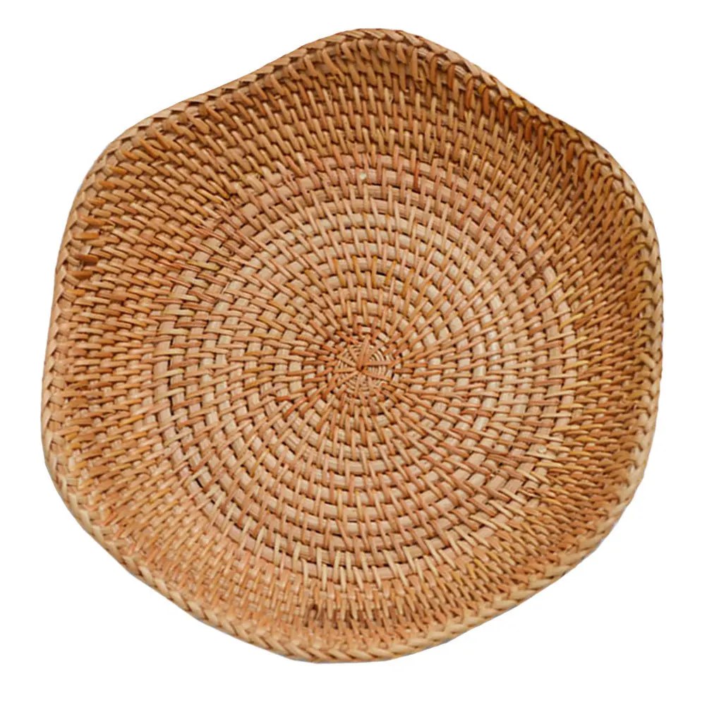 

Snacks Fruit Basket Rattan Woven Storage Tray Bread Dessert Holder Kitchen Home Decorative Basket Multi-Function Sundries