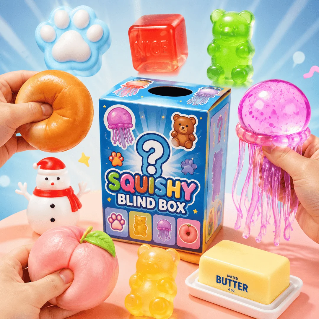 Rainbow Random Mystery Blind Box Pastel Crystal Cat Paw Mochi Squishy, Imitation Grape Cream Squeeze Toy, Sensory Calming Fidget Toy