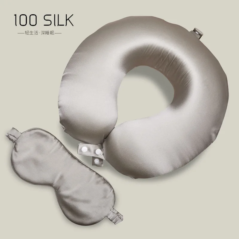 6A Grade 100% Silkworm Neck Protection U-shaped Pillow and Sleeping Eye Mask Set