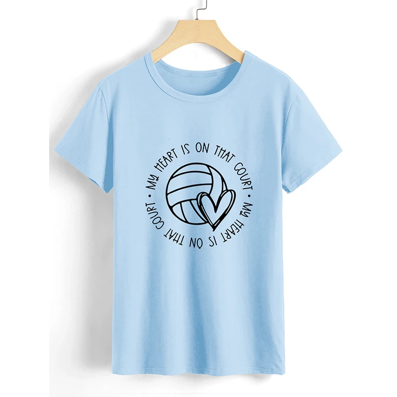 

Large size volleyball heart letter printed short sleeved round neck loose summer t-shirt new couple printed short sleeved shirt