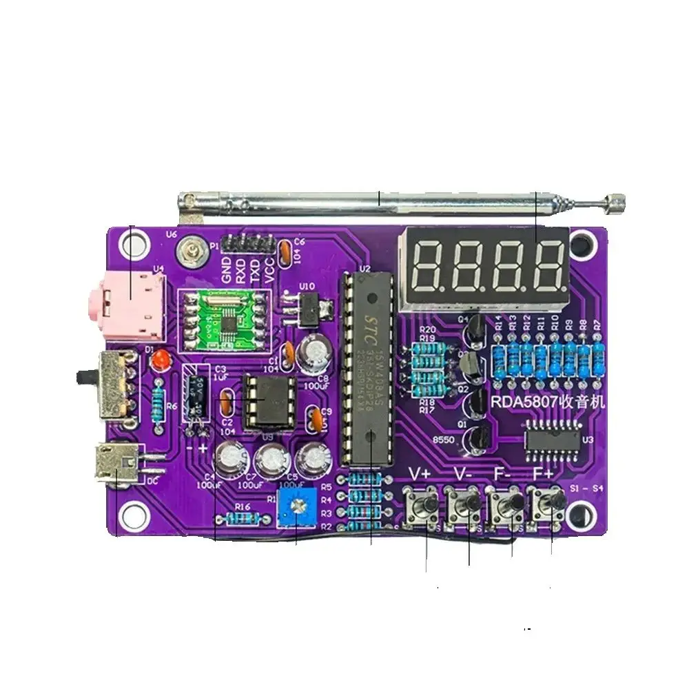 DIY- FM Radio Electronic Kit Adjustable Frequency 87-108MHz Digital Display Soldering Project Practice Solder RDA5807S