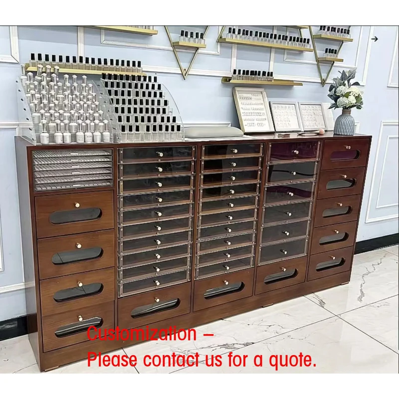 

custom.Vintage Solid Wood Nail Polish Display Cabinet Nail Salon