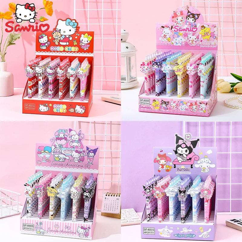 48pcs Cartoon Sanrio Hello Kitty Kuromi My Melody Patch Press Pen Black Neutral Pen Gel Pen Kids Gift Study Stationery