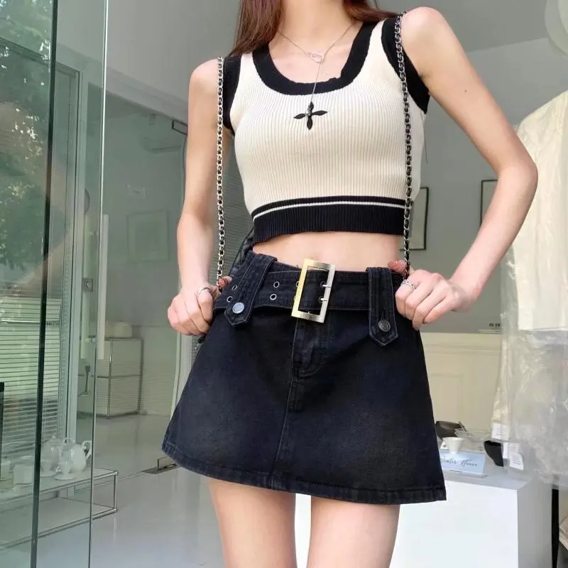 

Skirt Women American Retro Style Petite High Waist Hot Girl Ultra Short Skirt A-Line Black Bodycon Skirt Skort