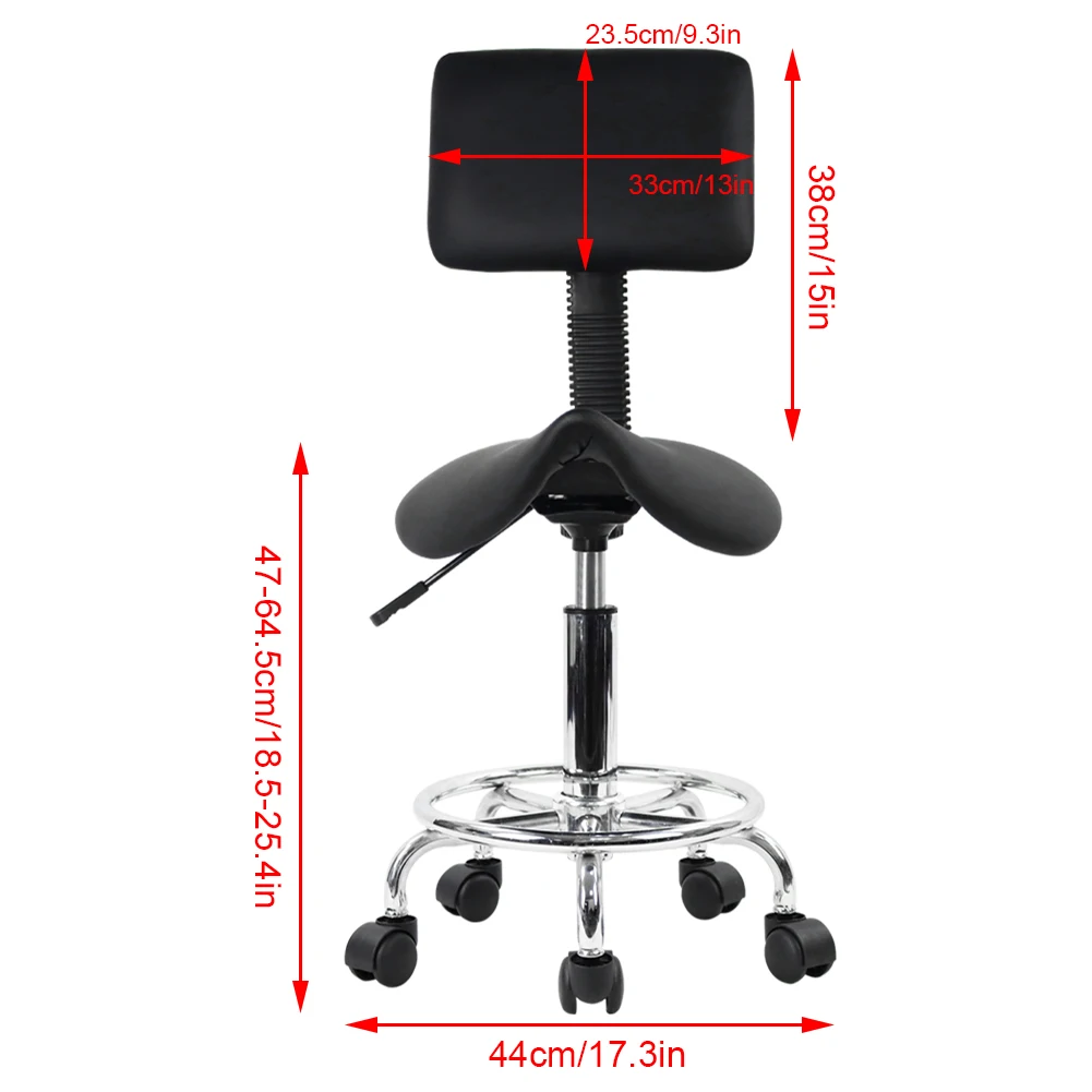 KKTONER Saddle Stool with Foot Rest PU Leather Swivel Adjustable Rolling Stools with Back Support Facial Salon Kitchen Chair