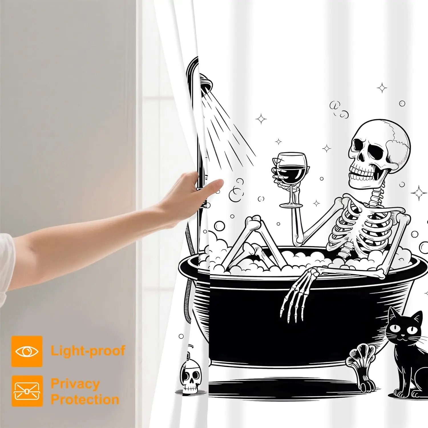 Funny Skeleton Skull Shower Curtain,Bathroom Shower Curtains Bathtub Home Decor Waterproof Fabric Machine Washable with 12 Hooks