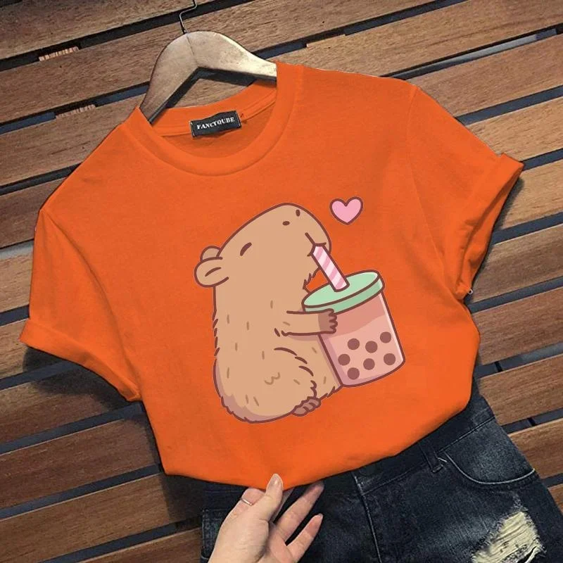 New Cute Apybara Graphic Printed T-Shirt Casual Women's Outdoor Funny Apybara T-Shirt Shirt Kawaii Apybara T-Shirt