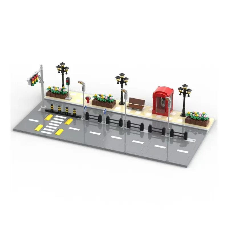 MOC – blocs de construction de route série City, jouets de bricolage, plaque de base de groupe de ville, vue sur la rue, panneau de route d'autoroute, petites particules