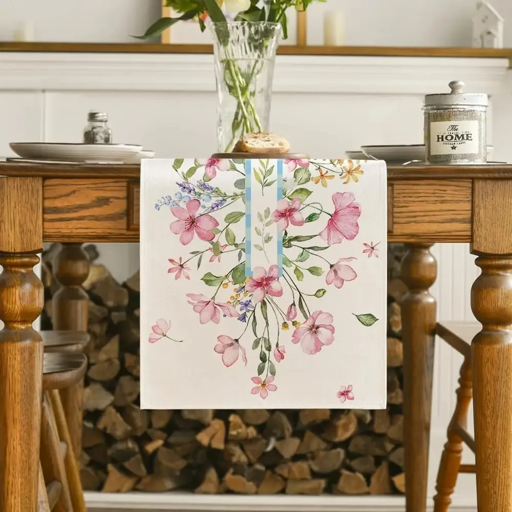 Aquarell rosa Blumen Tischläufer Urlaub Party Dekoration wiederverwendbare Küche Tisch Banner Neujahr S Geschenk Heimtextilien