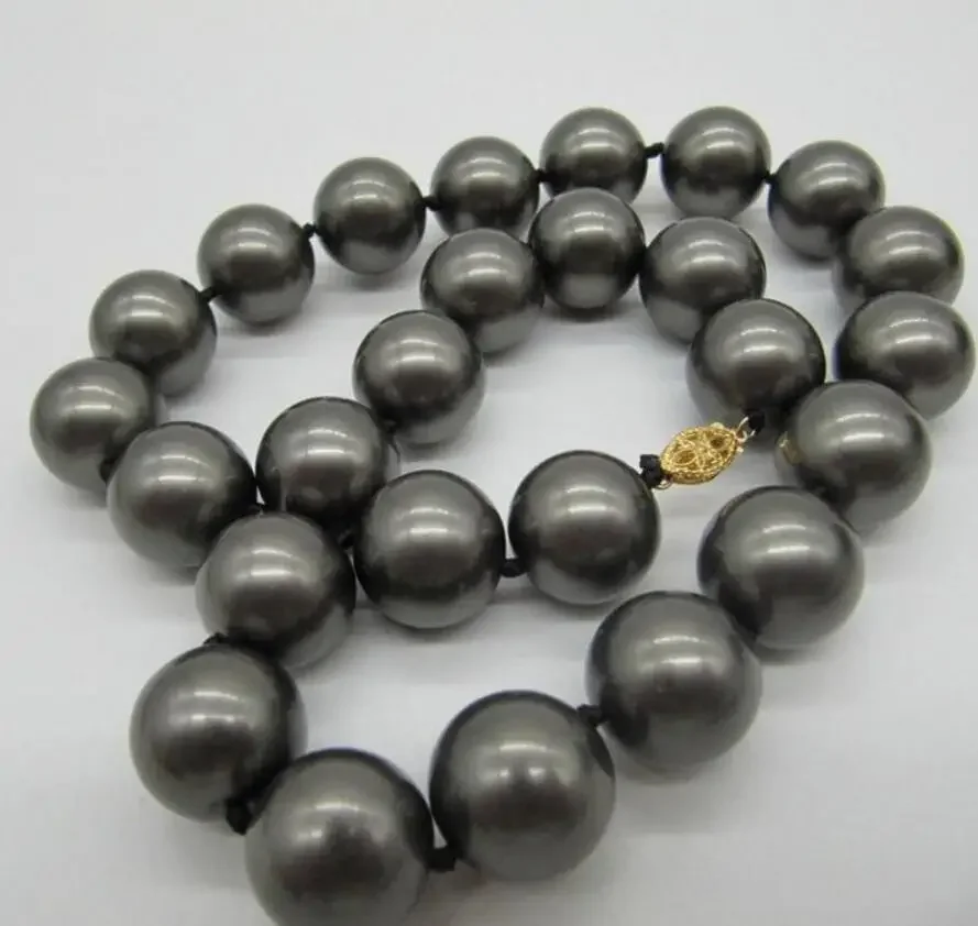 الأزياء والمجوهرات AAA +++ 15-16 مللي متر قذيفة الطبيعية جنوب البحر اللؤلؤ الأسود NECKLACE925silver 18 بوصة
