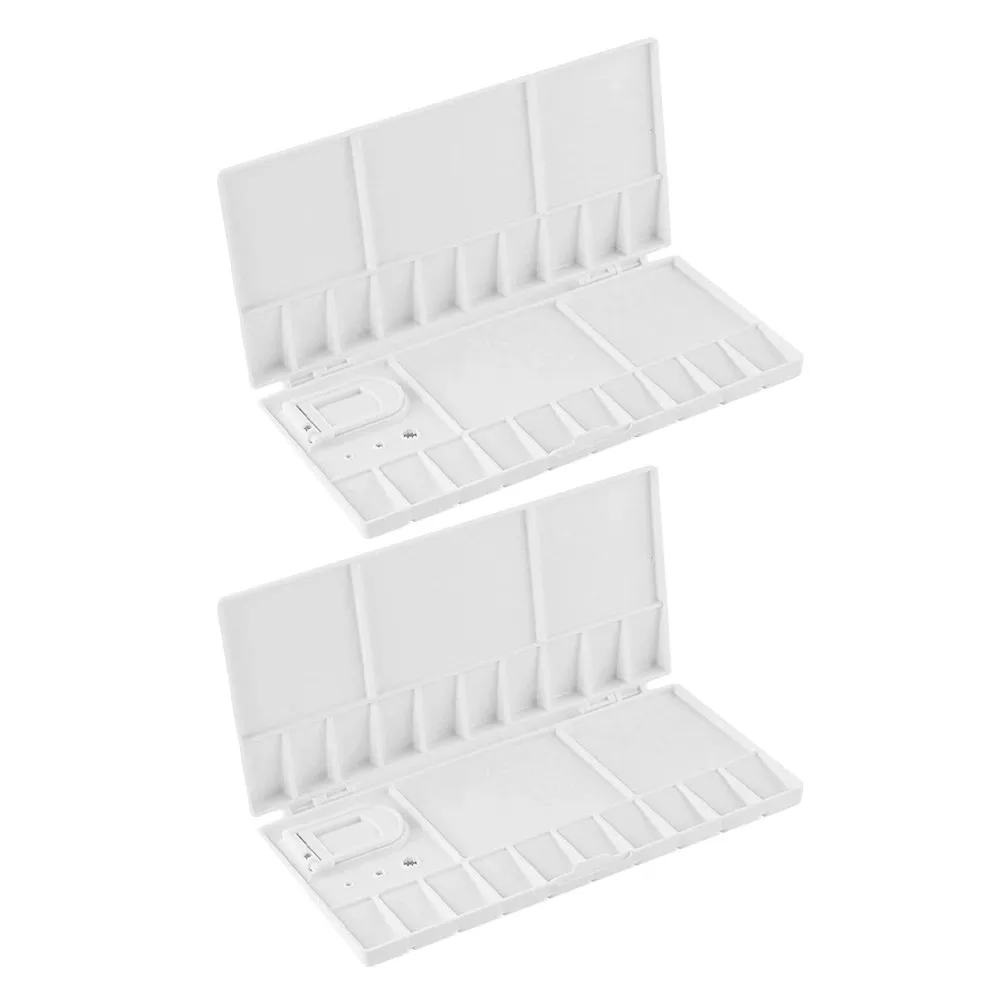 

2Pcs Plastic Folding Palette Box 25 Compartments Portable Watercolor Gouache Paint Mixing Tray Travel Watercolor Palette Case