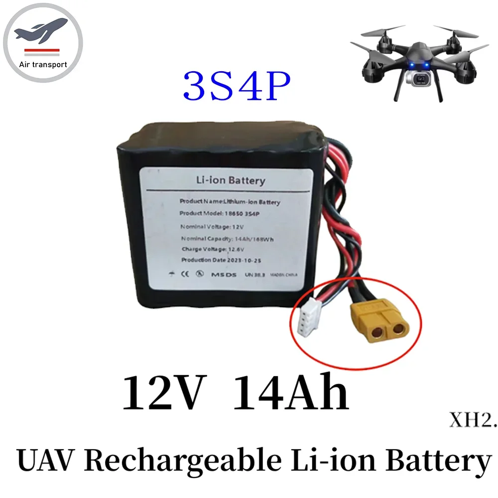 

For Various RC Airplane Drone Quadrotor 3S4P 12V 14Ah High Capacity UAV Rechargeable 12.6V Li-ion Battery XH2.54-4P XT60