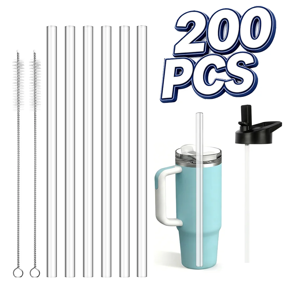 200-1Pcs 30cm Replacement Long Transparent Straws for Stanley 40/30oz Cup Tumbler Reusable Plastic Straws with Cleaning Brush