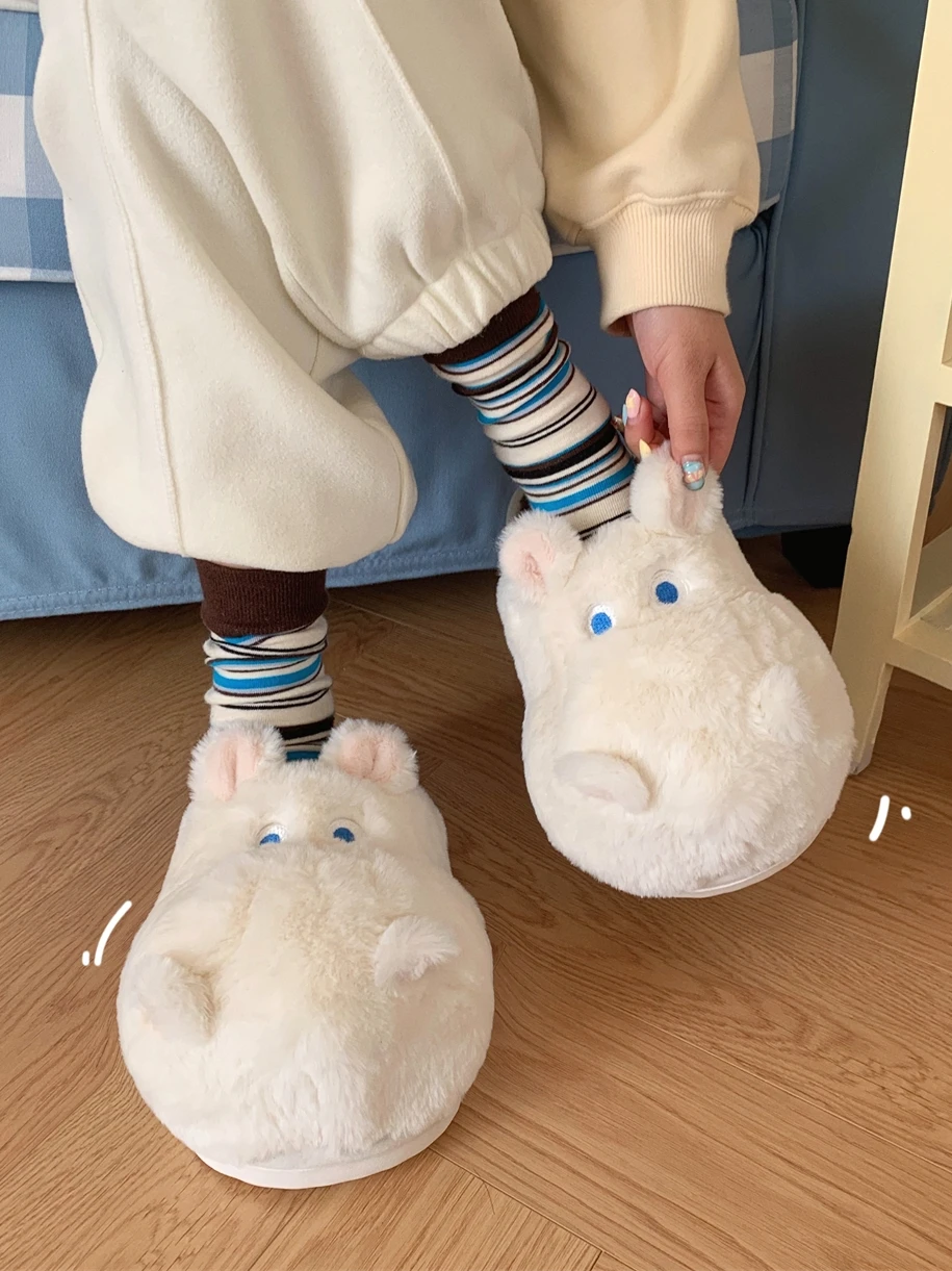 Couples Cute Hippo Home Slipper 2023 Winter Warm And Non Slip Plush Cotton Slippers For Men And Women Slipper