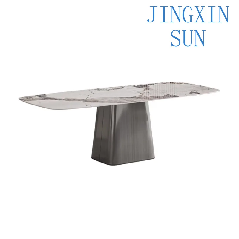 bright rock slab rectangular dining table and chair combination household small apartment modern light luxury simple