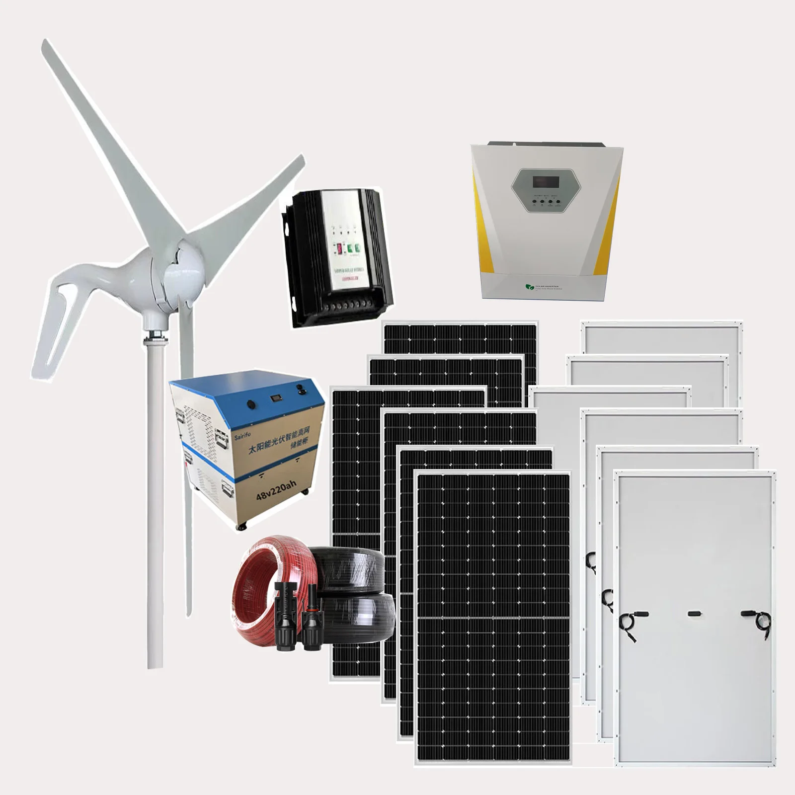 10Kw wind and solar hybrid system. Wind turbine Solar generator 1kw 2kw 3kw 6kw 5kw Renewable energy  power system