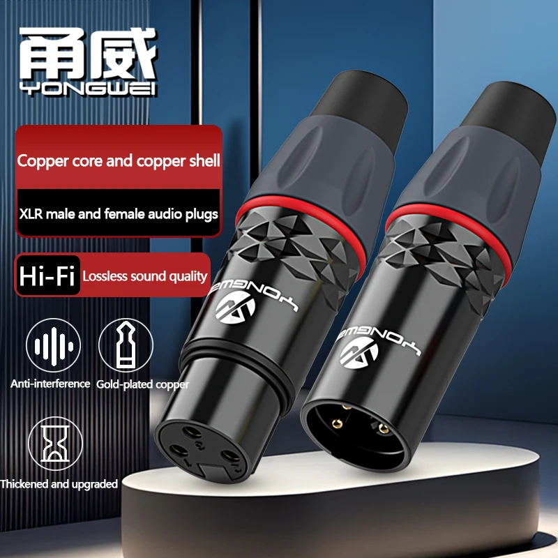 YONGWEI – prise XLR mâle et femelle en cuivre pur plaqué or, connexion de console de mixage, microphone, câble audio, prise de soudage