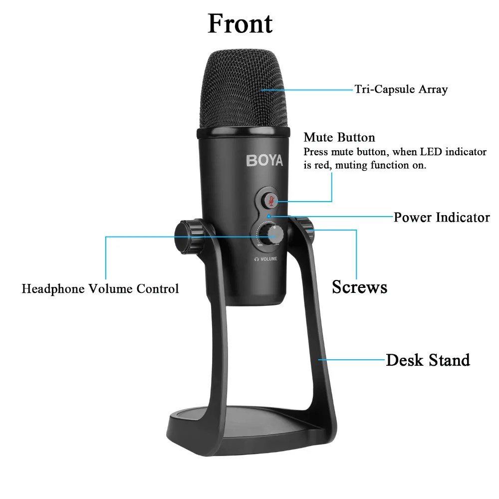 BOYA BY-PM700 USB Condenser Microphone with Flexible Polar Pattern for Windows and Mac Computer Recording Interview Conference