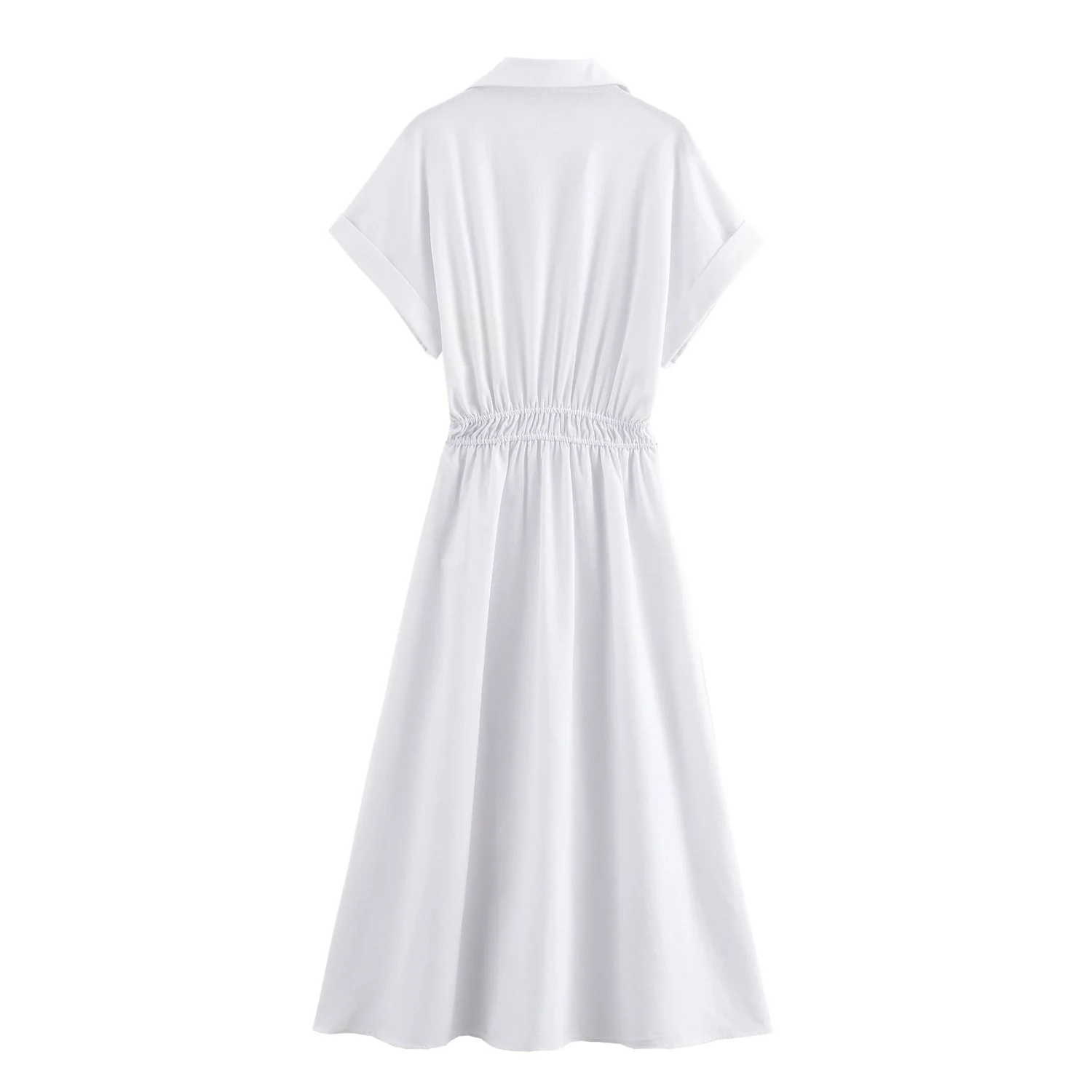 TRAF-vestidos elegantes de linho para mulheres, gola virada para baixo, vestido longo vintage, streetwear branco solto, verão