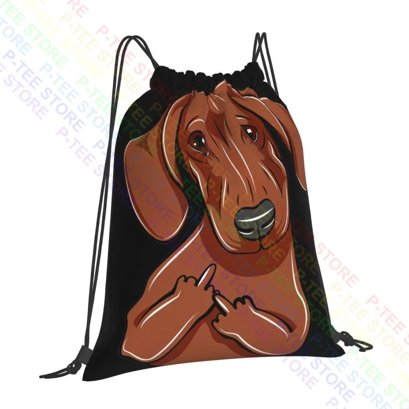 Dachshund Dog With Middle Finger Pocket Dog Cute Drawstring Bags Gym Bag Print Beach Bag Gymnast Bag School Sport Bag