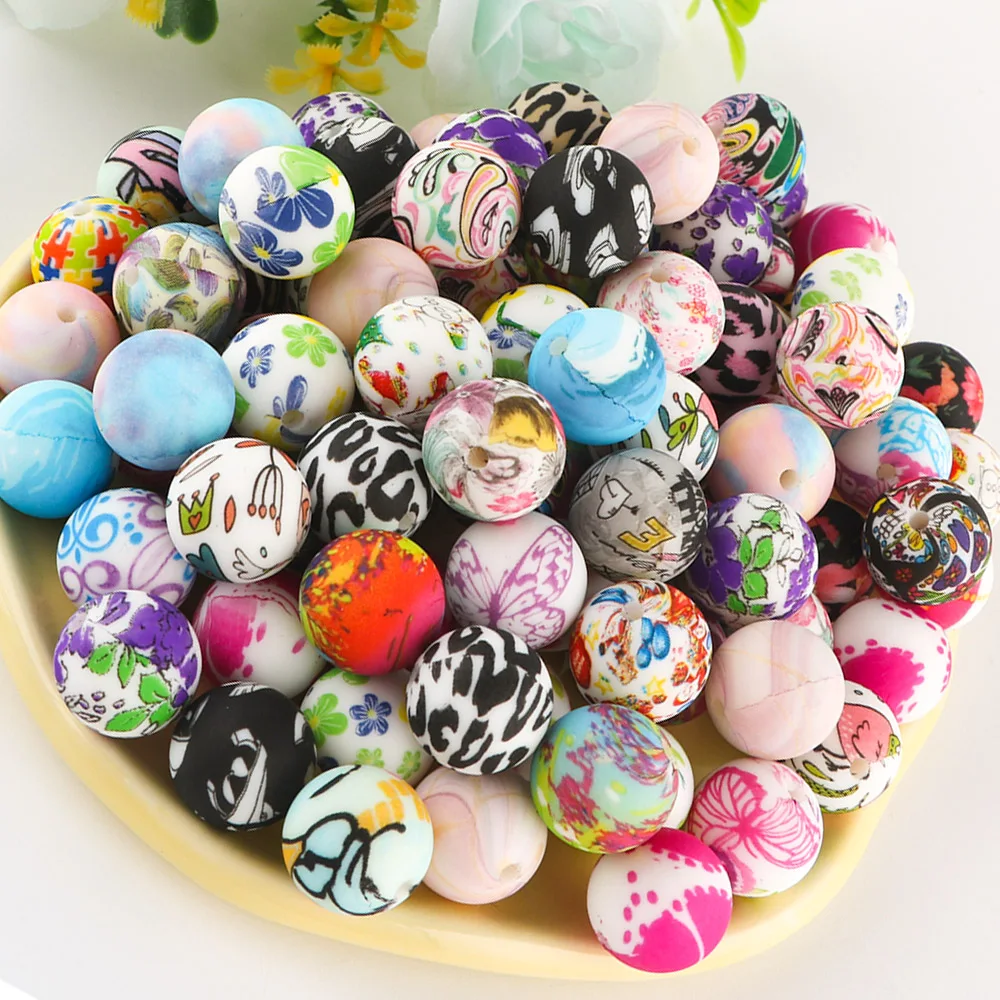 50-1000Pcs Silicone Leopard Beads 15mm Round Printed Beads For Jewelry Making DIY Necklace Pacifier Chain Accessories